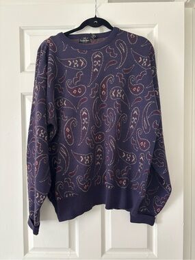 Vintage Countess Mara Wool Blend Paisley Knit Sweater - Size L - Like New